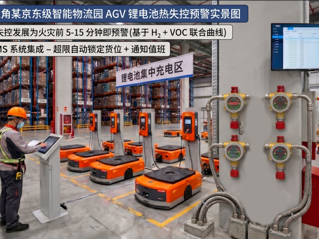 长三角某智能物流园锂电池库 + AGV 充电区气体监测